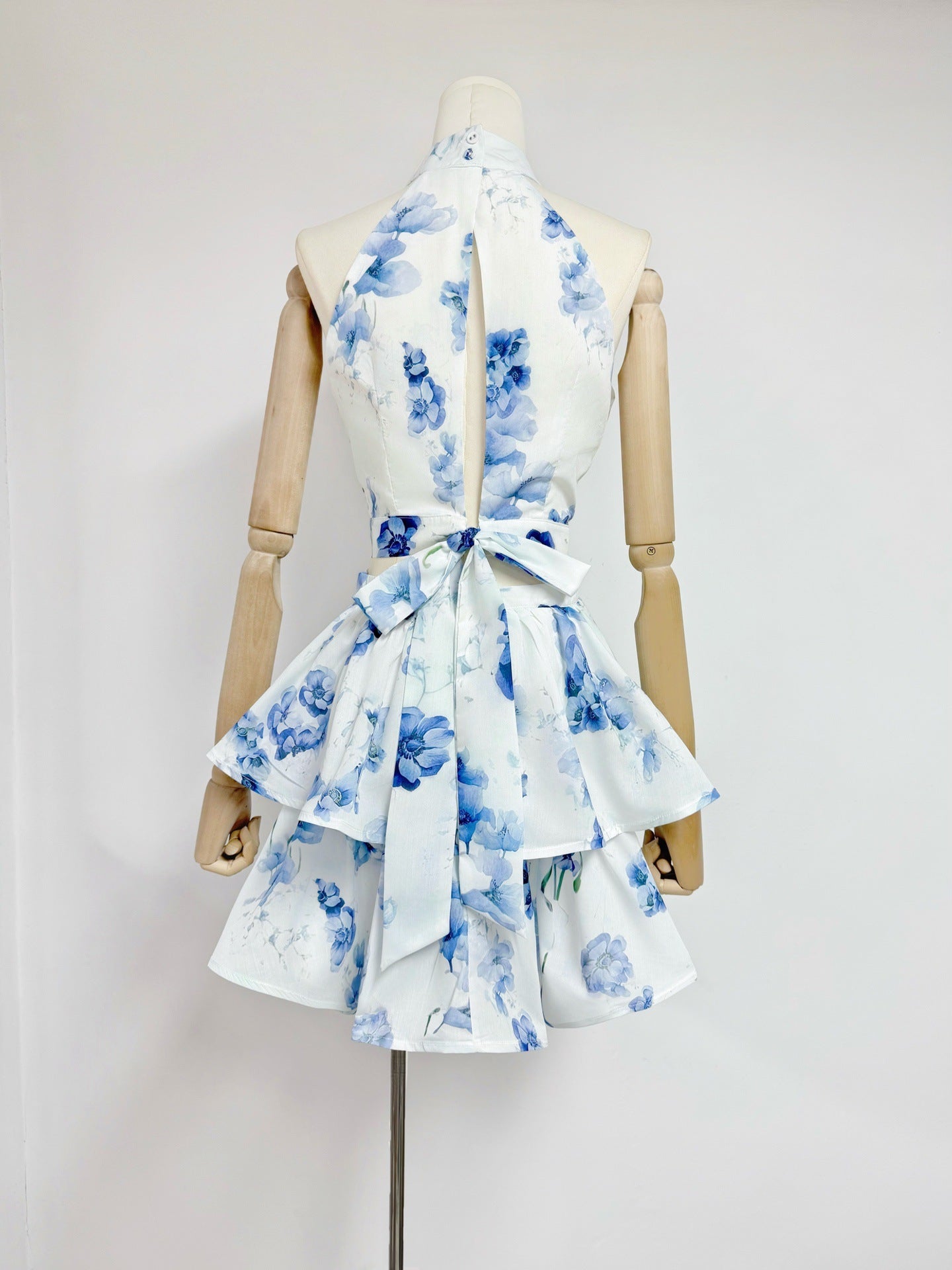 Flowering Girl Women jessica printed backless halter top skirt set in blue