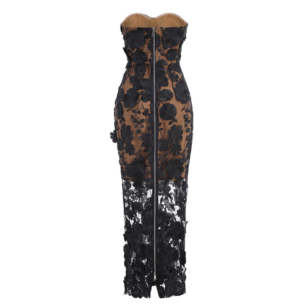 Flowering Girl Women jasmine strapless black maxi dress