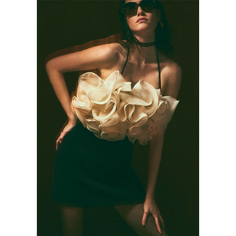 Flowering Girl Women Rosemary Ruffle Backless Mini Dress In Black