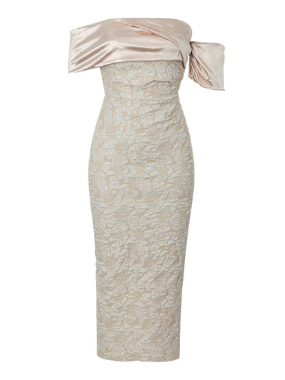 polly Contour Off-Shoulder Jacquard Floral Maxi Dress - apricot