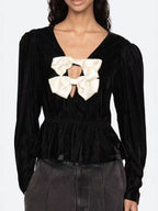 Wallis Black v-Neck Bow Cutout Velvet Top