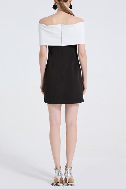 sandra off-shoulder 3d flower mini dress in black
