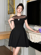 Flowering Girl Women Molly Black Tulle Off-Shoulder a-Line Mini Dress