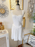 white ruffled lace heart neck slip dress