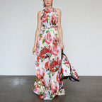 Floral Printed Sleeveless Flowing Large Swing Dress