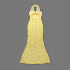 Irene Halterneck Bowknot Beaded Bodycon Maxi Dress In Yellow