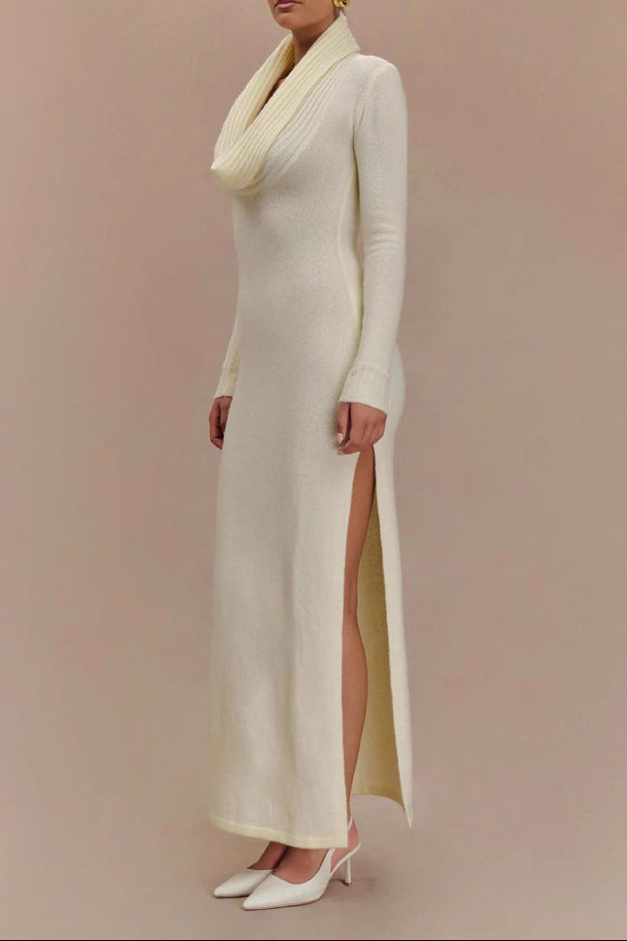Flowering Girl Women white drop-collar long-sleeved knitted dresses