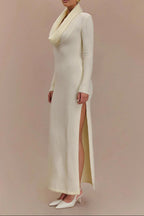 Flowering Girl Women white drop-collar long-sleeved knitted dresses