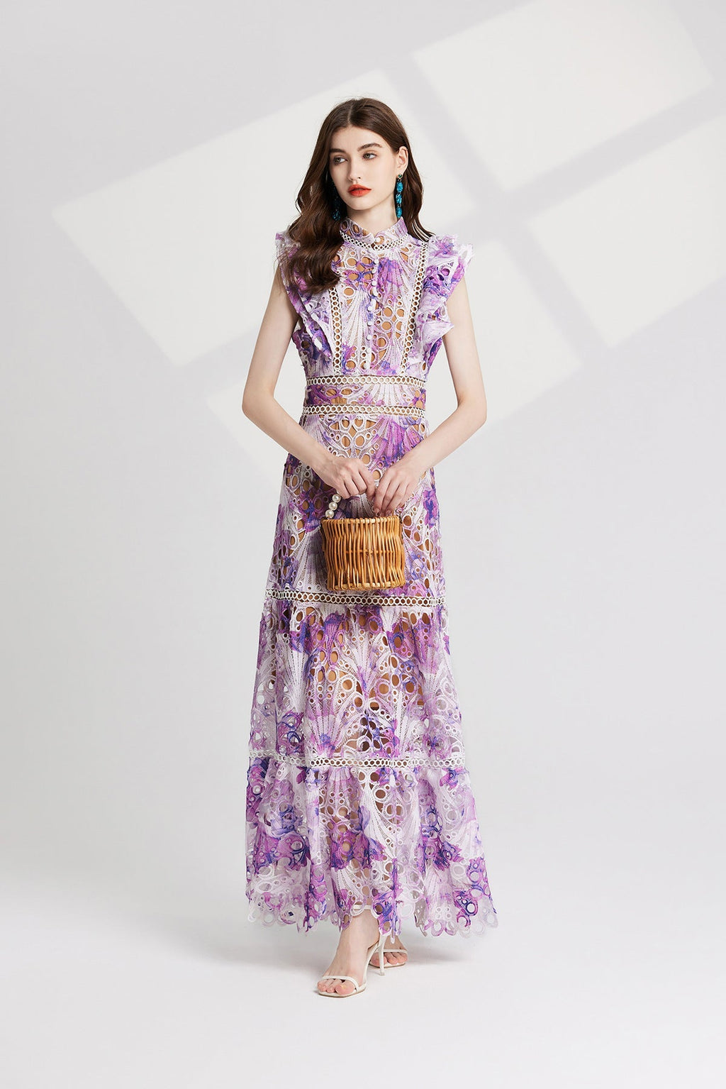 Flowering Girl Women chloe hollow out flower embroidery maxi dress in purple