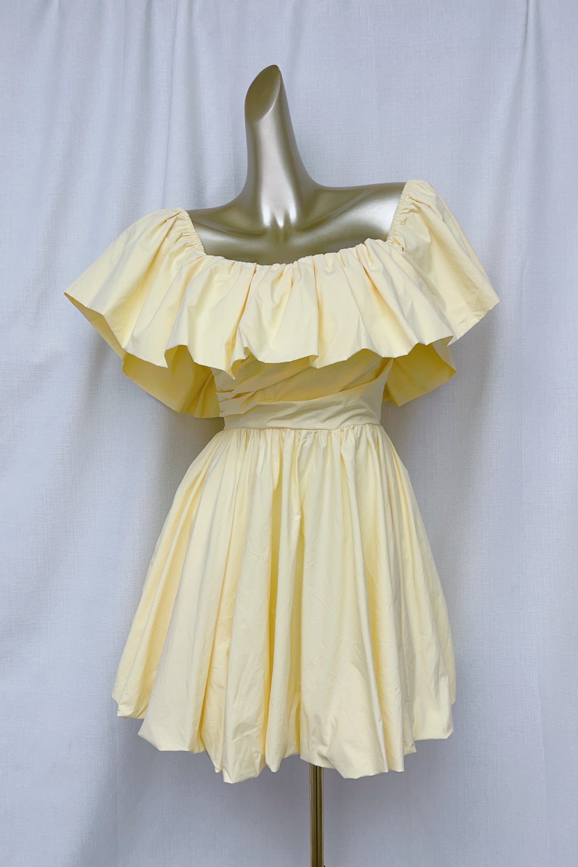Ruffle Off-Shoulder puffy Mini Dress in yellow