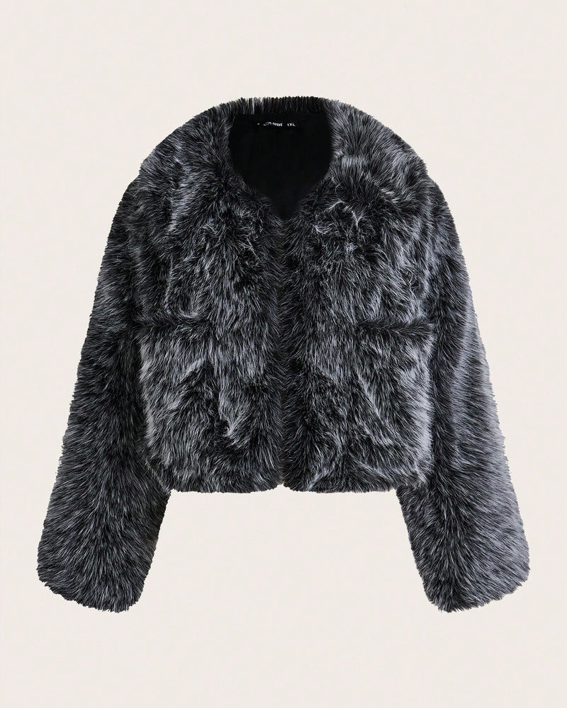 Flowering Girl Women imitation fox fur long sleeve short jackets