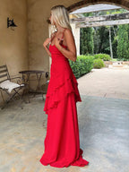 Flowering Girl Women red Backless Long Slip Dress