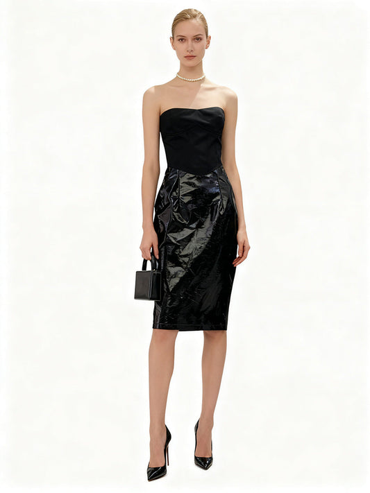 miriam black Sleeveless strapless cropped top mini skirt