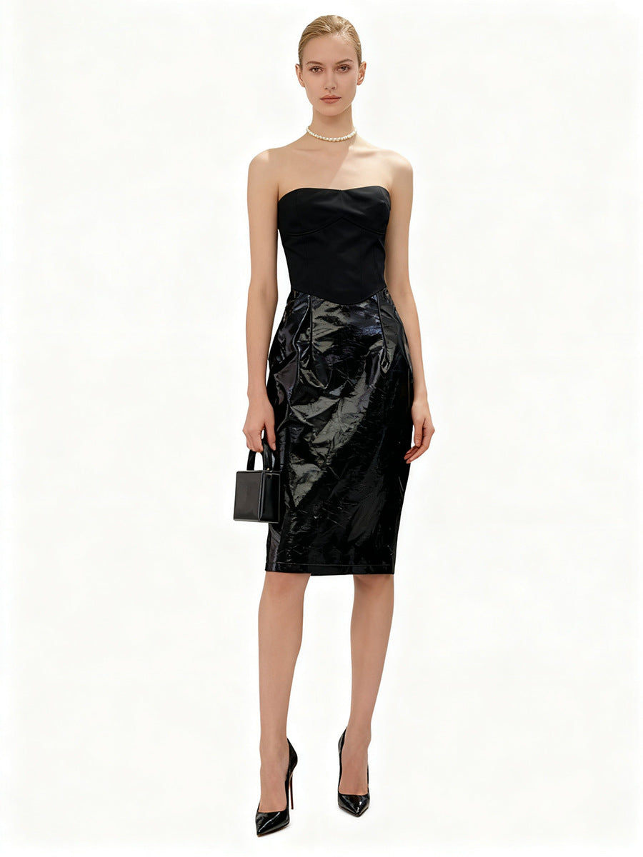 Miriam Black Sleeveless Strapless Cropped Top Mini Skirt