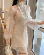 Flowering Girl Women jennifer floral bead embroidery tulle mini dress in apricot