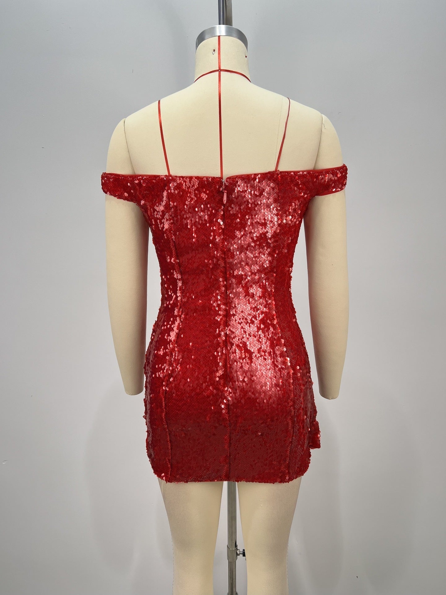 juliet sequin ruched beaded Strapless bodycon mini dress in red