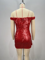 Juliet Sequin Ruched Beaded Strapless Bodycon Mini Dress In Red