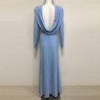 vicky Knitted long sleeves backless bodycon maxi dress in blue