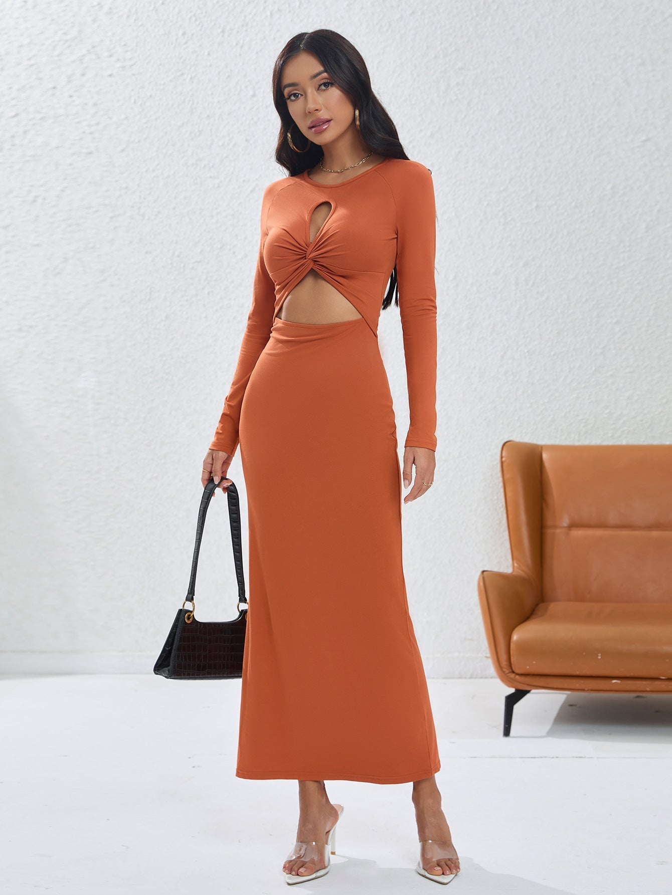 Flowering Girl Women Round neck long sleeve A-line maxi dress