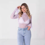 Lace Long-Sleeved Base Shirt See-Through Inner Cut-Out Top