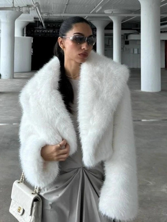 Flowering Girl Women imitation fox fur cropped fur coats with artificial large fur collars