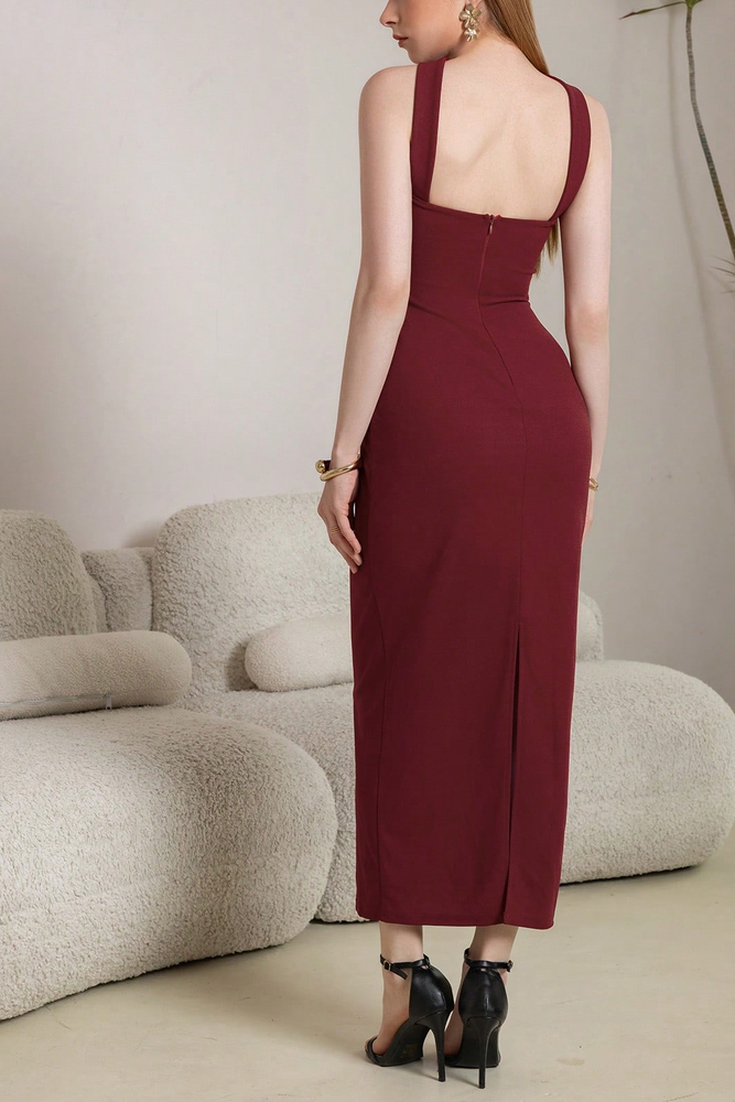 Flowering Girl Women red halterneck suspender red bandeau midi dress