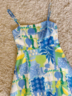 Flowering Girl Women Scalloped Trim Tropical Patchwork Print Spaghetti Strap Maxi Dress