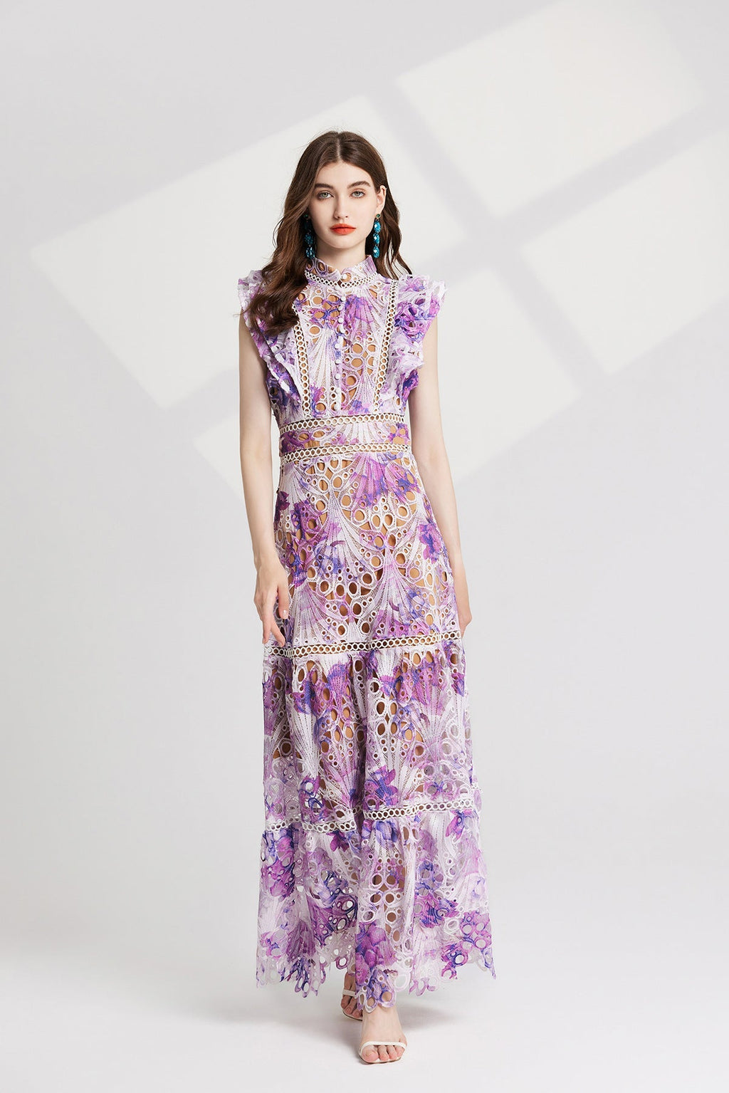 Flowering Girl Women chloe hollow out flower embroidery maxi dress in purple