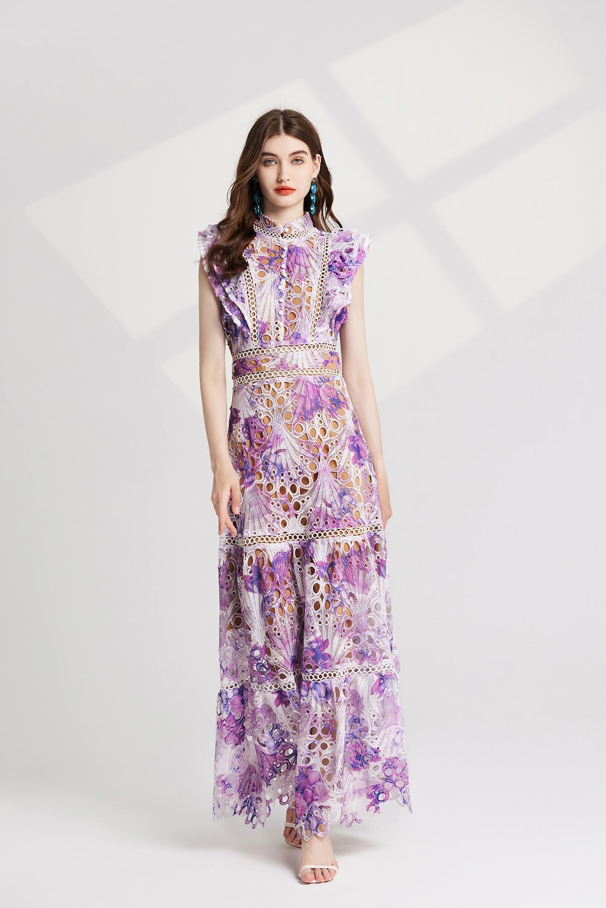 Flowering Girl Women chloe hollow out flower embroidery maxi dress in purple