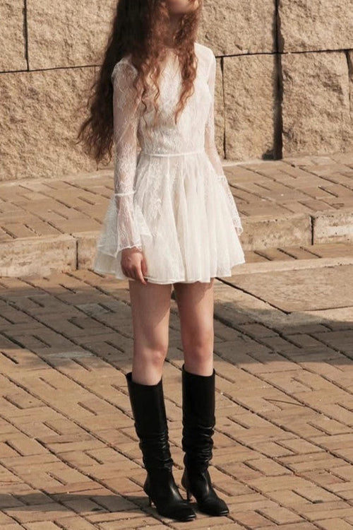 Flowering Girl Women bblythe tulle lace backless mini dress in white