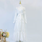 Alexandra Splicing Flapped Lace Hollow Midi Dress In White