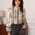 Bohemian Print Shir Stand-Up Collar Fungus Edge