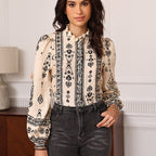 Bohemian Print Shir Stand-Up Collar Fungus Edge