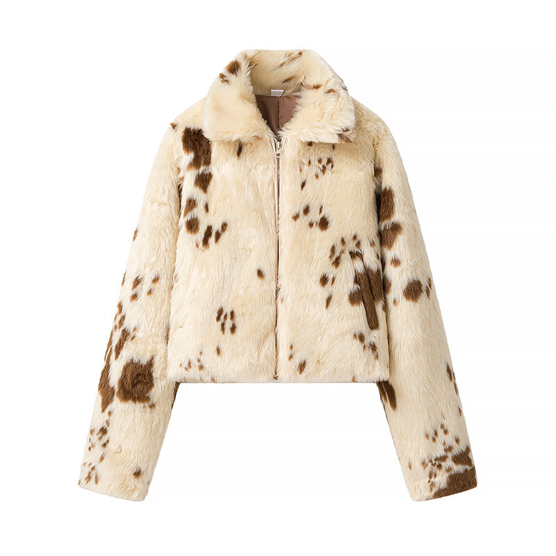 Flowering Girl Women leopard print fur coat