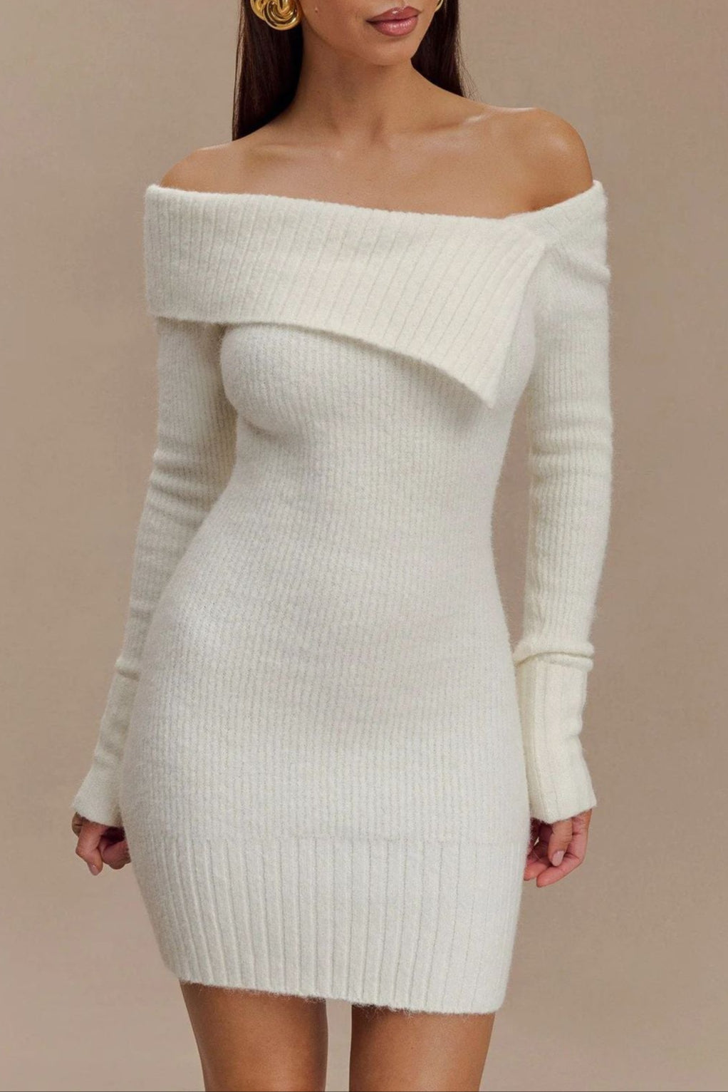 Flowering Girl Women white off-the-shoulder long-sleeved knitted dress