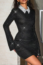 Wanda Long Sleeve Sequin Backless Mini Dress In Black