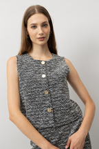 Flowering Girl Women mixed silver thread fine glitter gold button vest hip-hugging skirt