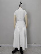 Flowering Girl Women Cap Sleeve Belted Shirt Maxi Dress