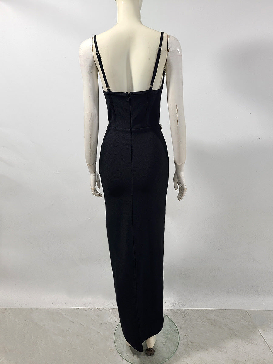 Rita Rhinestone Bandage Maxi Dress In Black