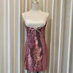 Flowering Girl Women DAVINA SEQUINS DIAMANTE MINI DRESS IN PINK
