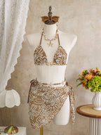 crochet three-piece beach swimsuit