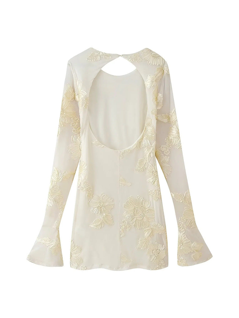 Floral Embroidered Open Back Mini Dress