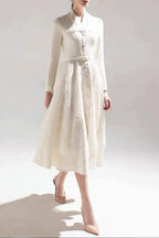 Anna Patchwork Lace Midi Blazer Dress In Apricot