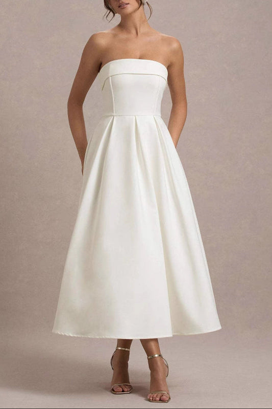 white bandeau midi dress