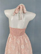 Pink Fairy Jacquard Halterneck Open Back Big Swing Midi Dress
