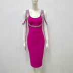 Flowering Girl Women CRYSTAL BANDAGE MIDI DRESS IN HOT PINK