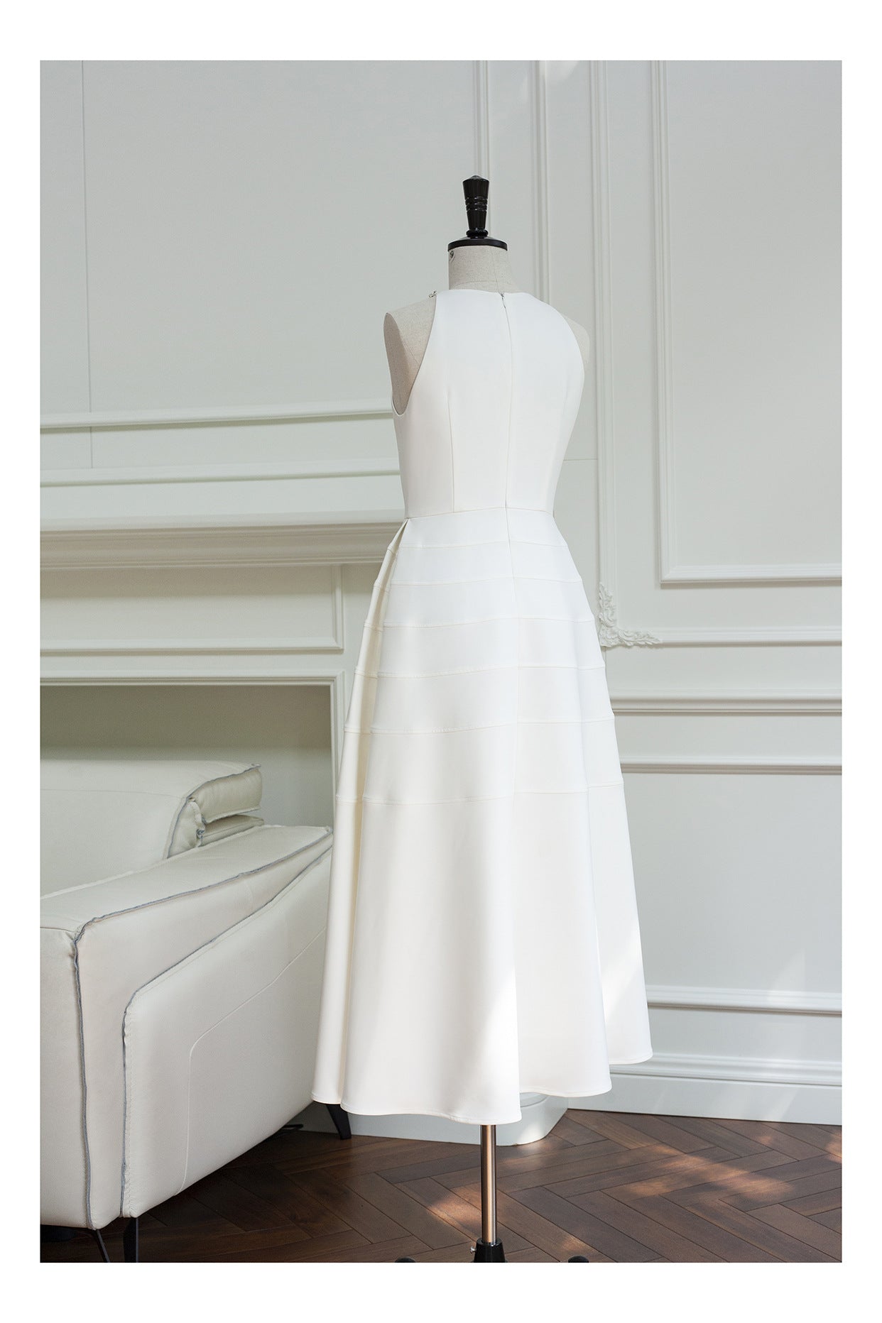Sleeveless halter neck with diamond midi dress in white