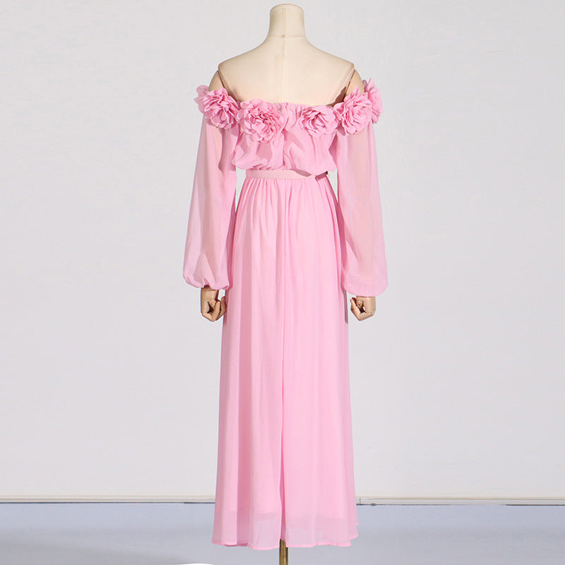 Flowering Girl Women ascella flower shoulder maxi dress in pink