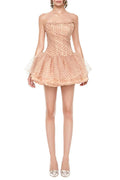 Flowering Girl Women venus Strapless polka dot mesh tulle mini dress - brown