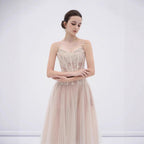 Alani Apricot Lace Mermaid Spaghetti Strap Tulle Dress